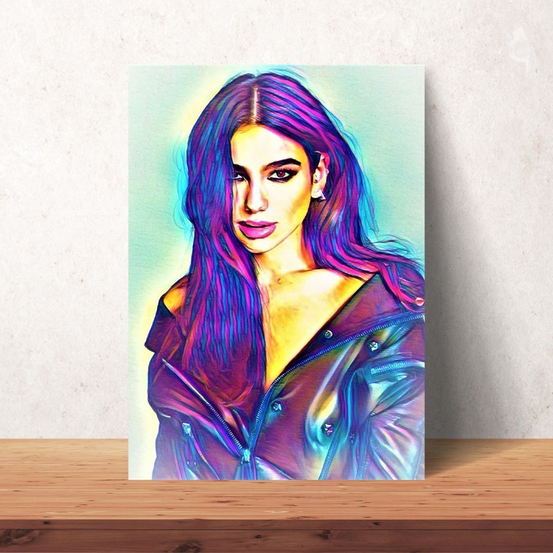 dua lipa colourful painting with leather jacket digital download portrait as a poster