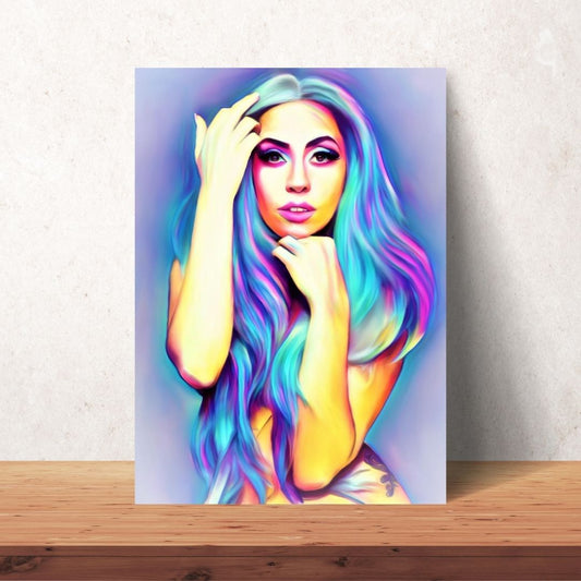 lady gaga colourful abstract drawing poster downloadable with long flowing hair