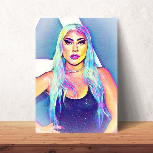 painting wall art of lady gaga in very colourful design as a digital download