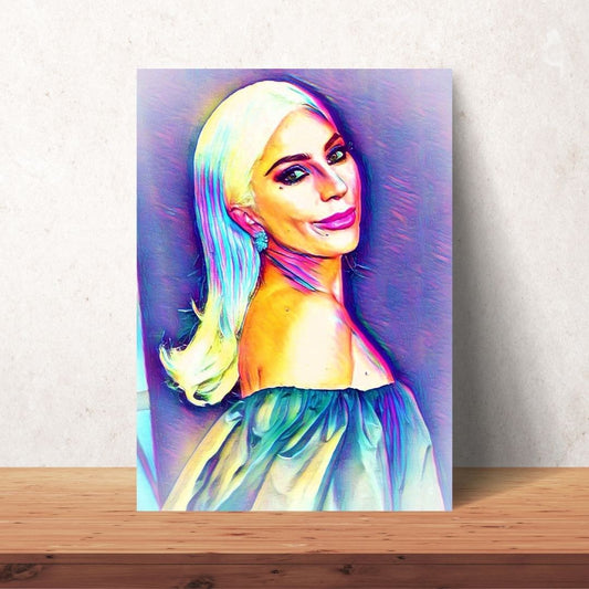 digital download of lady gaga in a colourful design as wall art poster