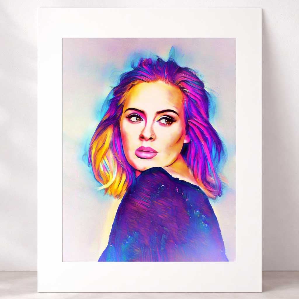 Adele abstract digital art print — bold colourful portrait in vibrant splash style by TheOnlineArtist