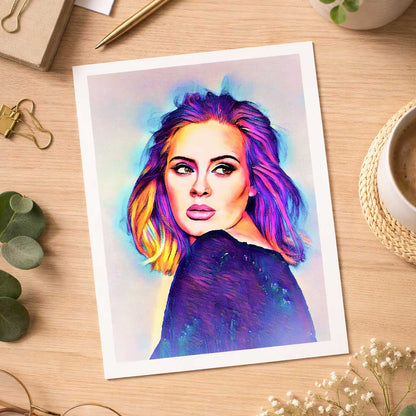 Adele digital art print shown as a printed poster — instant download fan gift idea