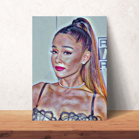 digital download of portrait drawing poster of ariana grande with sleek back ponytail