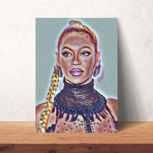 coloured drawing beyonce poster with black dress and blonde hair