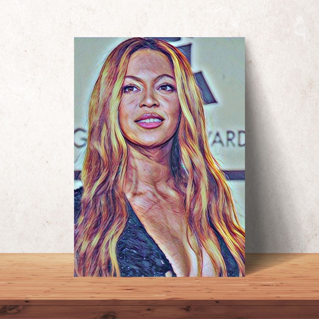 poster of portrait drawing of beyonce with brown hair