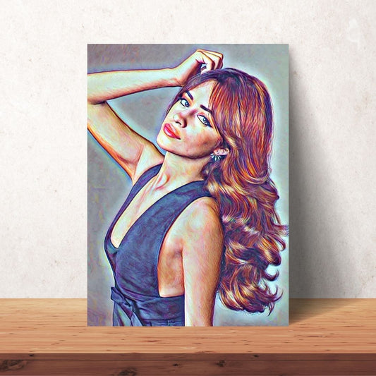 portrait poster of coloured drawing of camila cabello with brown hair