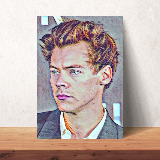 coloured drawing poster of harry styles from one direction with brown hair digital download