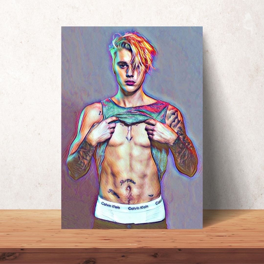 poster of justin bieber with his shirt up to reveal his abs coloured drawing download