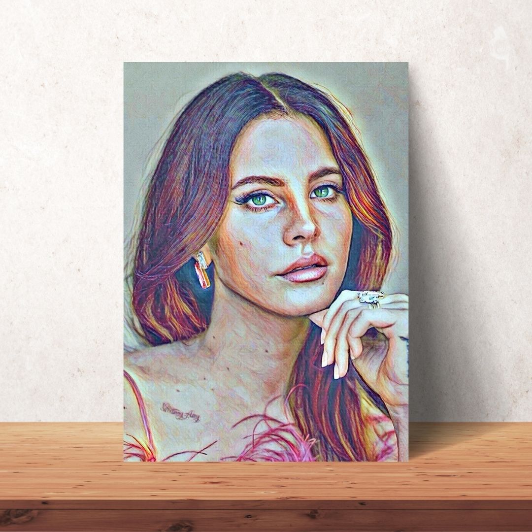 coloured pencil portrait of lana del rey with beautiful brown hair