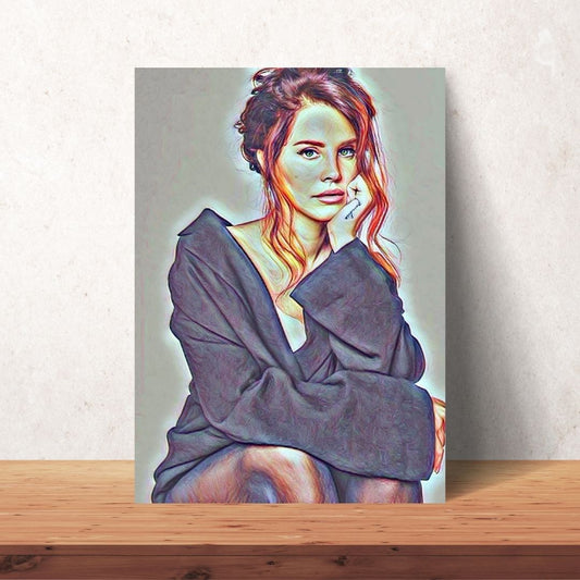 coloured pencil portrait of lana del rey with messy bun and black outfit