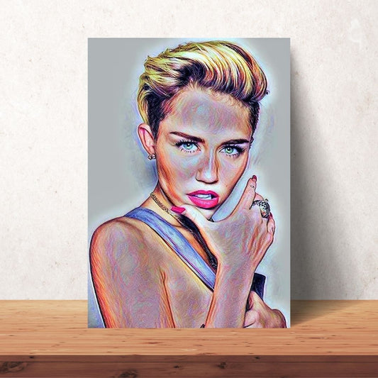 poster of miley cyrus with short blonde hair coloured drawing digital download