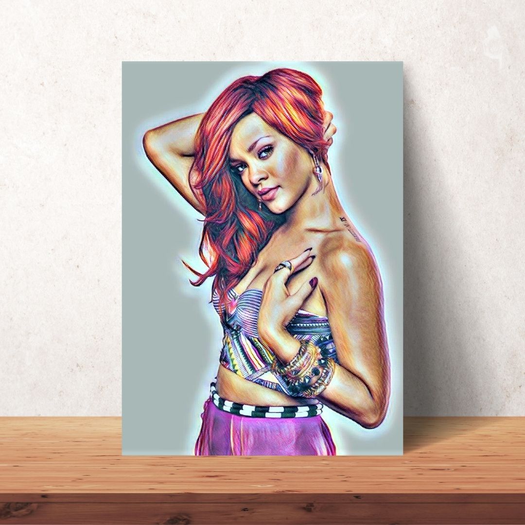 coloured drawing digital download of rihanna with red hair