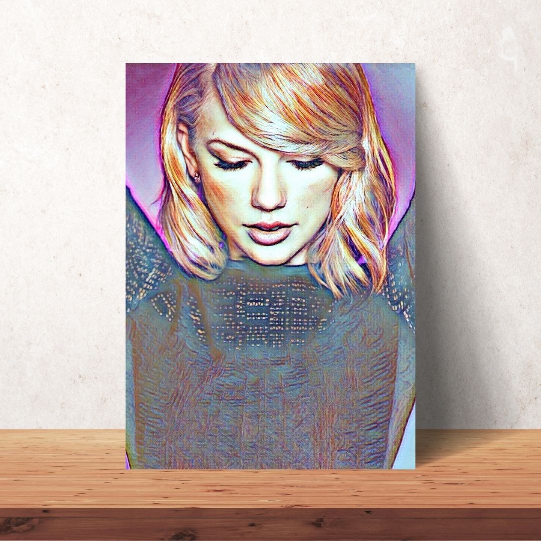 digital download of a coloured drawing portrait of taylor swift