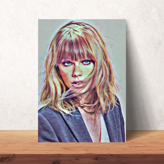 coloured drawing portrait downloadable file of taylor swift with short blonde hair