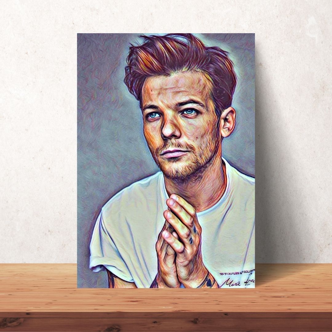 poster of louis tomlinson from one direction coloured drawing portrait downloadable