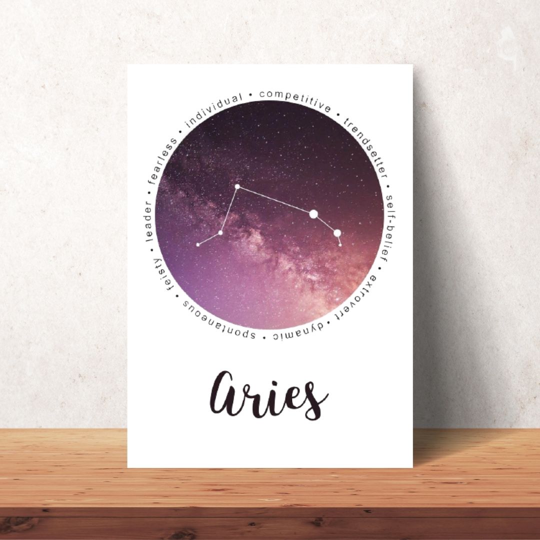 maroon Aries zodiac cosmic poster digital download