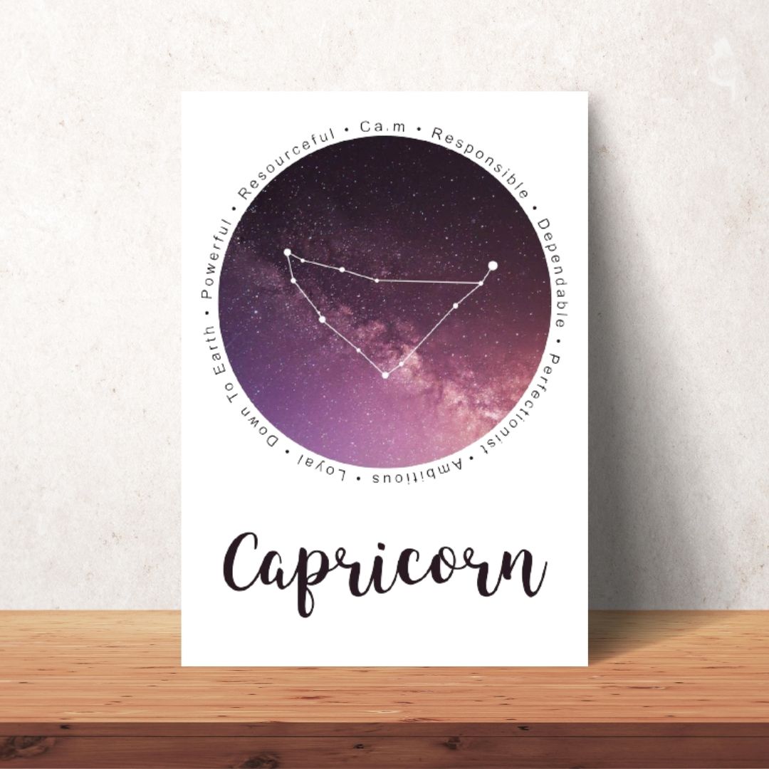 maroon Capricorn zodiac cosmic poster digital download