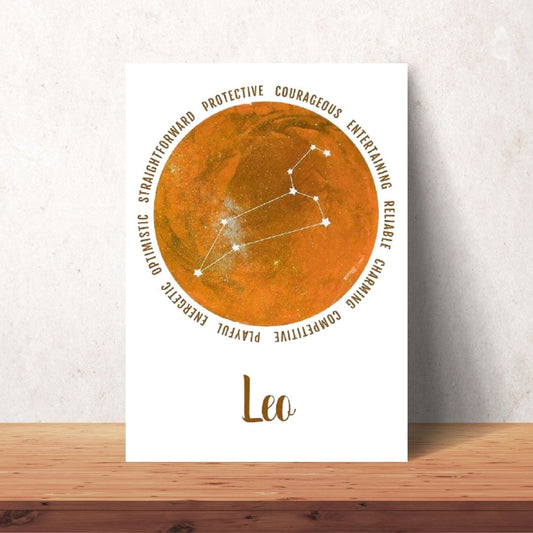 orange Leo zodiac cosmic poster digital download