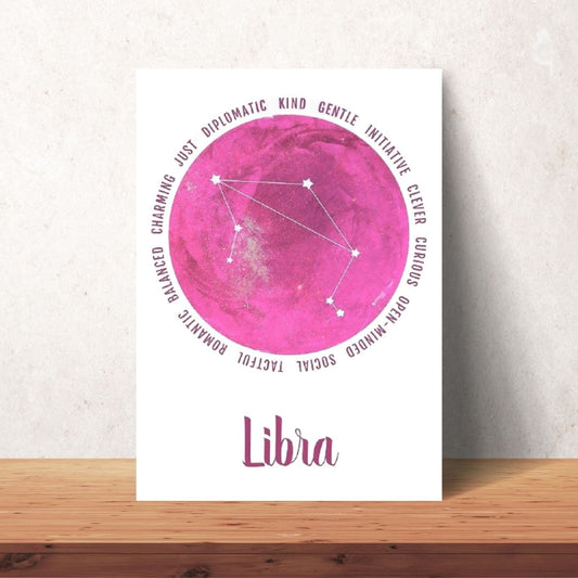 pink Libra zodiac cosmic poster digital download