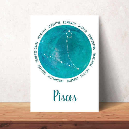 blue Pisces zodiac cosmic poster digital download