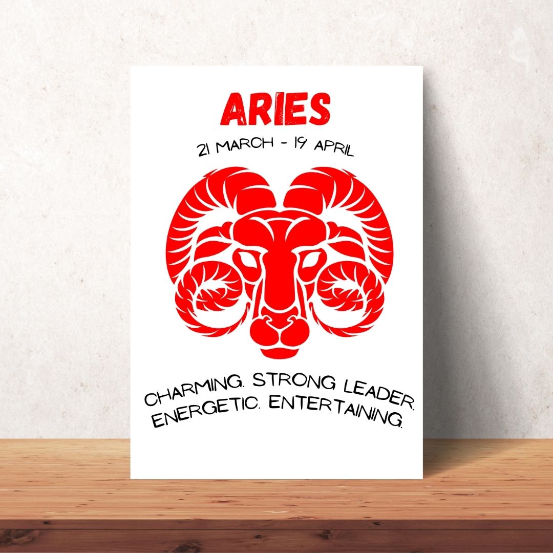 red aries zodiac sign poster digital download