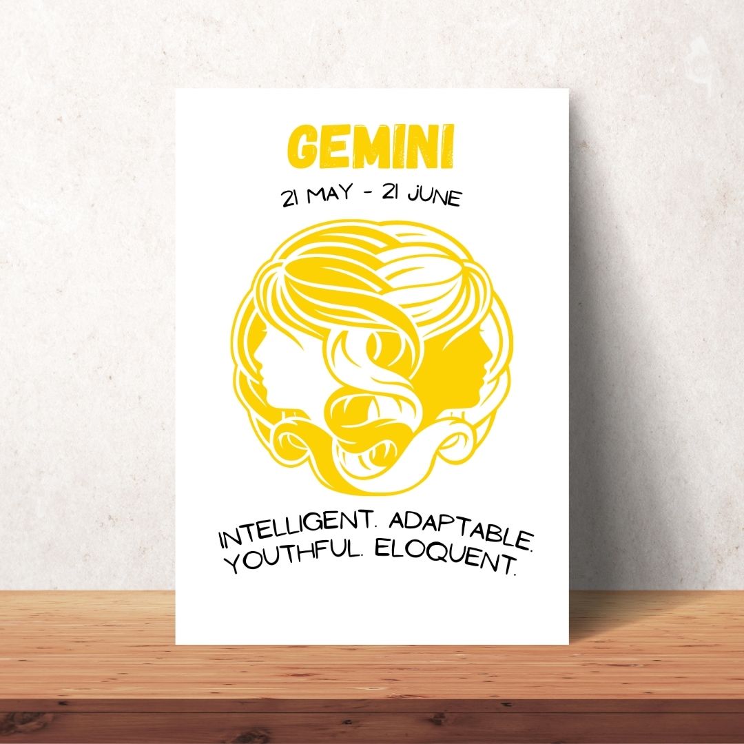 yellow gemini zodiac sign poster digital download