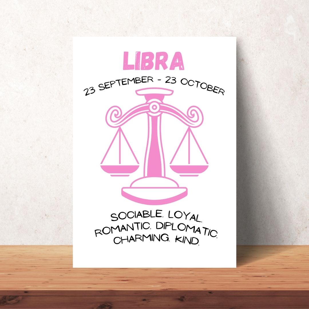 pink libra zodiac sign poster digital download