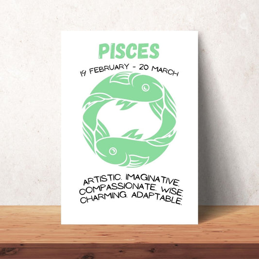 green pisces zodiac sign poster digital download